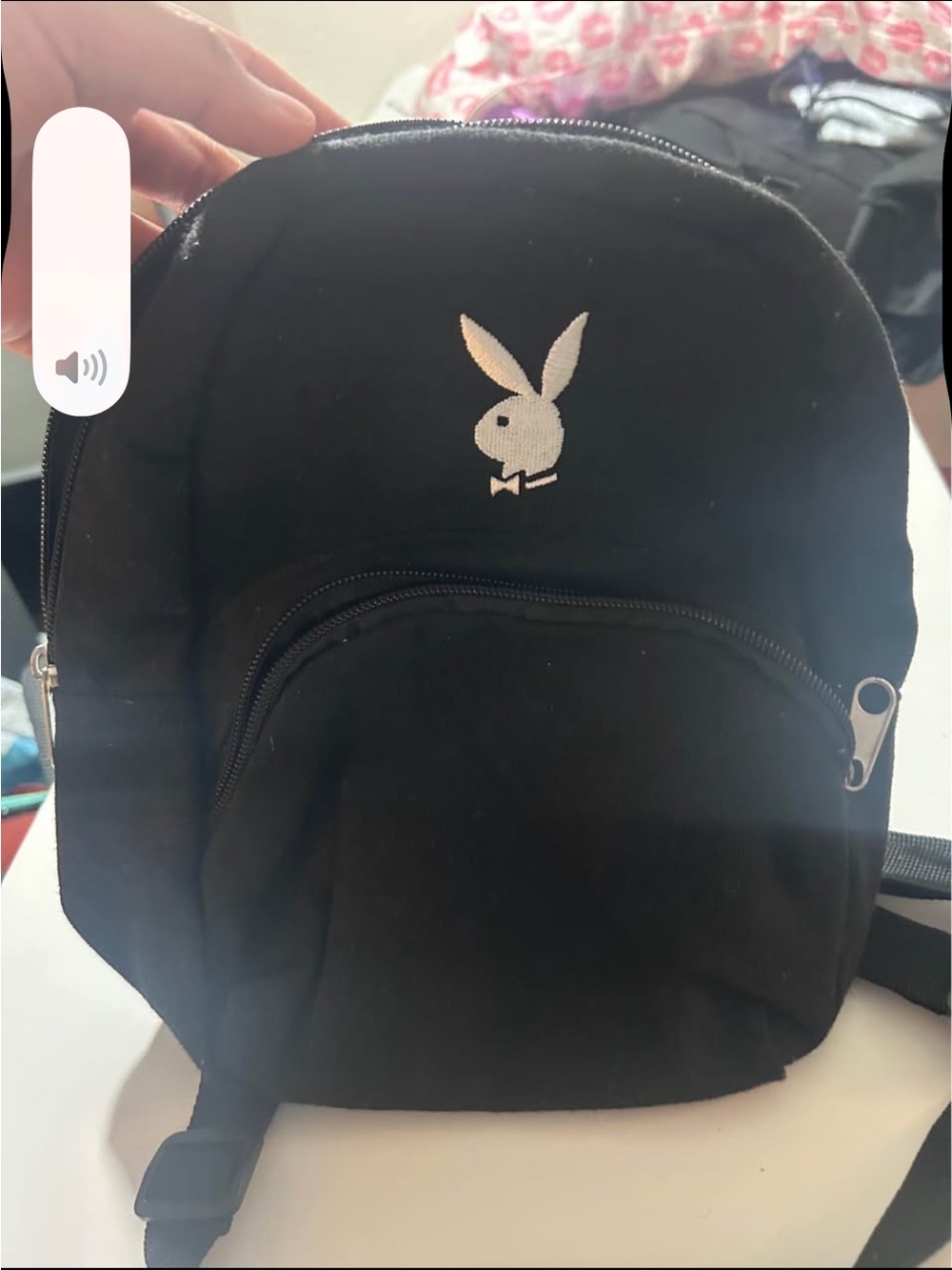 PLAYBOY Black Mini Backpack with White Bunny Emblem